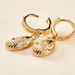 Histoire d'Or Créoles Embrasement Plaqué Or Jaune Oxyde De Zirconium Best