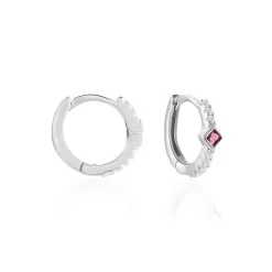 Histoire d'Or Créoles Fane Argent Rhodié Oxyde De Zirconium argent blanc oxyde fuschia Sale