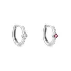 Histoire d'Or Créoles Fane Argent Rhodié Oxyde De Zirconium argent blanc oxyde fuschia Sale