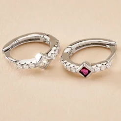 Histoire d'Or Créoles Fane Argent Rhodié Oxyde De Zirconium argent blanc oxyde fuschia Sale