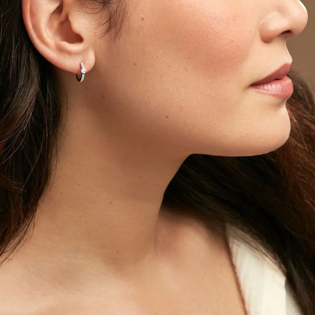 Histoire d'Or Créoles Fane Argent Rhodié Oxyde De Zirconium argent blanc oxyde Online