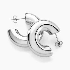 Histoire d'Or Créoles Letty acier blanc sans pierre Clearance