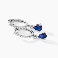 Histoire d'Or Créoles Or Blanc  Saphir Et Diamants New