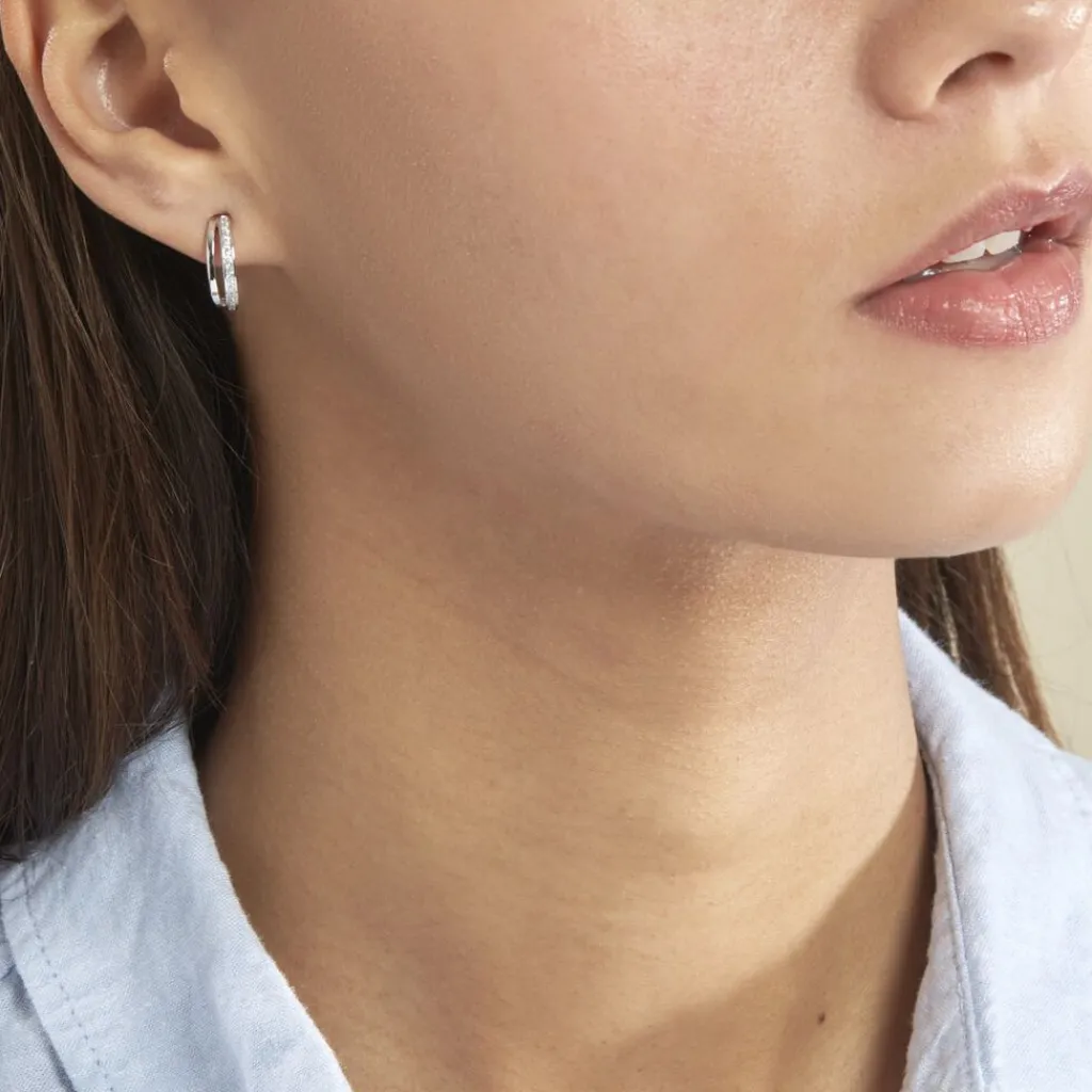 Histoire d'Or Créoles Otho Rondes Argent Blanc Oxyde De Zirconium Sale