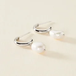 Histoire d'Or Créoles Petia Argent Blanc Perle De Culture Sale