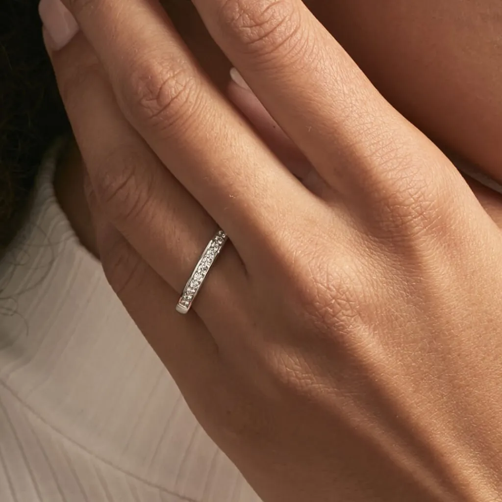 Histoire d'Or Demi Alliance Heket Argent Blanc Oxyde De Zirconium