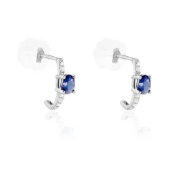 Histoire d'Or Demi Créoles Barrett Diamant or blanc saphir New