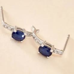 Histoire d'Or Demi Créoles Barrett Diamant or blanc saphir New