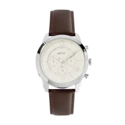 ARCTIK Montre Apex Crème cadran argenté fond crème bracelet cuir marron Outlet