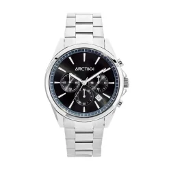 ARCTIK Montre Aube Noir cadran argenté fond noir bracelet acier argenté New