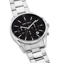 ARCTIK Montre Aube Noir cadran argenté fond noir bracelet acier argenté New