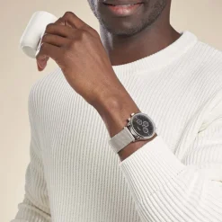 ARCTIK Montre Escale Noir cadran argenté fond noir bracelet acier argenté Clearance