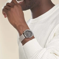 ARCTIK Montre Escale Noir cadran argenté fond noir bracelet acier argenté Clearance