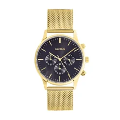 ARCTIK Montre Escale Noir cadran doré fond noir bracelet acier doré Discount