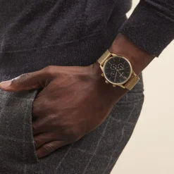 ARCTIK Montre Escale Noir cadran doré fond noir bracelet acier doré Discount