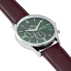 ARCTIK Montre Escale Vert cadran argenté fond vert bracelet cuir de vachette marron Sale