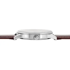 ARCTIK Montre Horizon Argenté cadran argenté fond argenté bracelet cuir marron