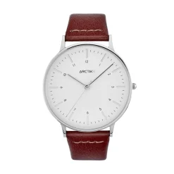 ARCTIK Montre Nomade Blanc cadran argenté fond blanc bracelet cuir marron Online