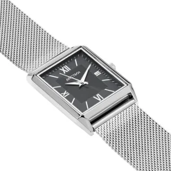 ARCTIK Montre Quark Noir cadran argenté fond noir bracelet acier argenté New