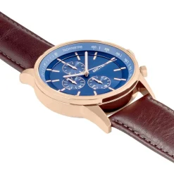 ARCTIK Montre Zenith Bleu cadran doré rose fond bleu bracelet cuir marron