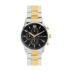 ARCTIK Montre Zenith Noir cadran argenté fond noir bracelet acier bicolore Hot