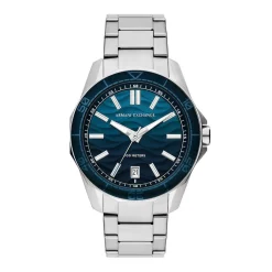 ARMANI EXCHANGE Montre Bleu cadran argenté fond bleu bracelet acier argenté Hot