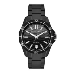 ARMANI EXCHANGE Montre Gris cadran noir fond gris bracelet acier noir Hot