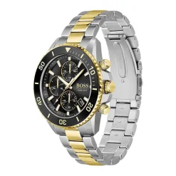HUGO BOSS Montre Boss Admiral Noir cadran argenté fond noir bracelet acier bicolore Outlet