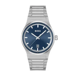 HUGO BOSS Montre Boss Candor Bleu cadran argenté fond bleu bracelet acier argenté New