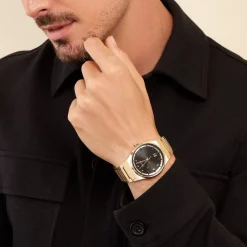 HUGO BOSS Montre Boss Candor Noir cadran doré fond noir bracelet acier doré Sale