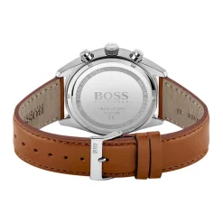 HUGO BOSS Montre Boss Champion Blanc cadran argenté fond blanc bracelet cuir marron Best
