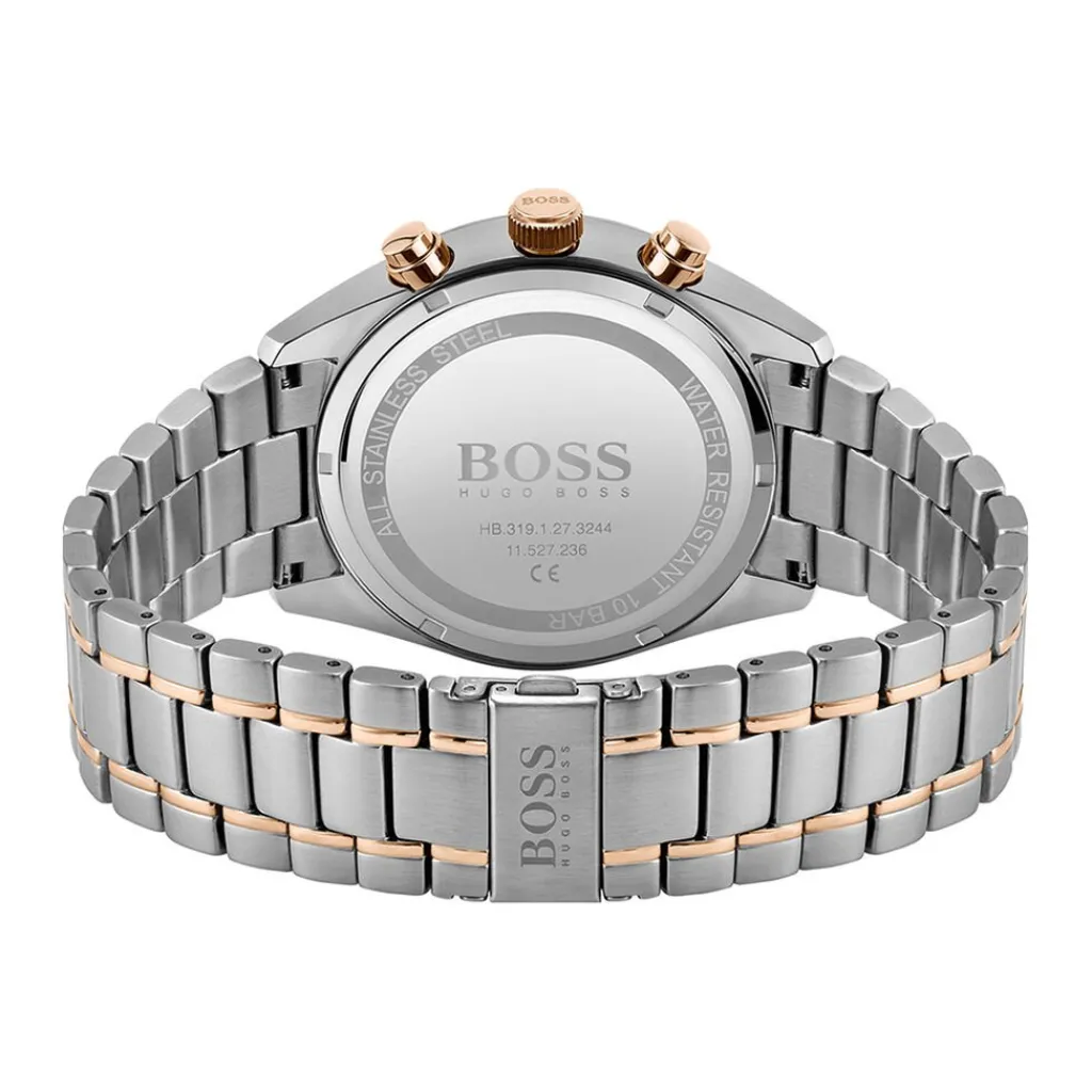 HUGO BOSS Montre Boss Champion Noir cadran argenté fond noir bracelet acier bicolore Outlet