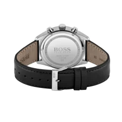 HUGO BOSS Montre Boss Champion Noir cadran argenté fond noir bracelet cuir noir Clearance