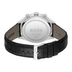 HUGO BOSS Montre Boss Gregor Noir cadran argenté fond noir bracelet cuir noir Hot