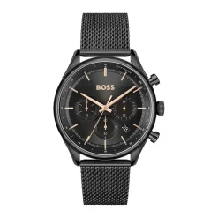 HUGO BOSS Montre Boss Gregor Noir cadran noir fond noir bracelet acier noir New