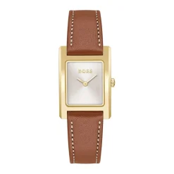 HUGO BOSS Montre Boss Lucy Argenté cadran doré fond argenté bracelet cuir de veau marron