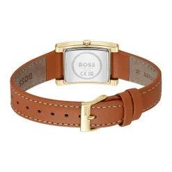 HUGO BOSS Montre Boss Lucy Argenté cadran doré fond argenté bracelet cuir de veau marron