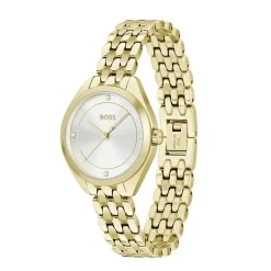 HUGO BOSS Montre Boss Mae Blanc cadran doré fond blanc bracelet acier doré Clearance