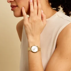 HUGO BOSS Montre Boss Mae Blanc cadran doré fond blanc bracelet acier doré Clearance