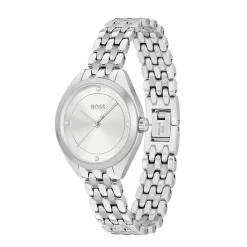 HUGO BOSS Montre Boss Mae Blanc cadran argenté fond blanc bracelet acier argenté Sale