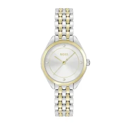 HUGO BOSS Montre Boss Mae Blanc cadran argenté fond blanc bracelet acier bicolore Discount