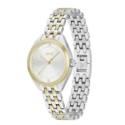 HUGO BOSS Montre Boss Mae Blanc cadran argenté fond blanc bracelet acier bicolore Discount