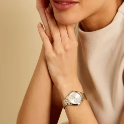 HUGO BOSS Montre Boss Mae Blanc cadran argenté fond blanc bracelet acier bicolore Discount