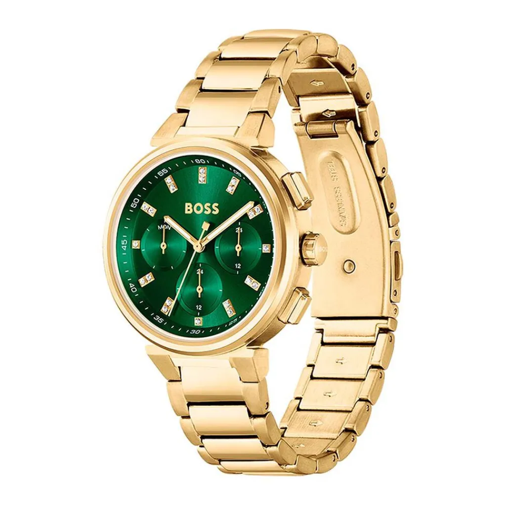 HUGO BOSS Montre Boss One Vert cadran doré fond vert bracelet acier doré Best