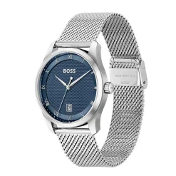 HUGO BOSS Montre Boss Principle Bleu cadran argenté fond bleu bracelet acier argenté Hot