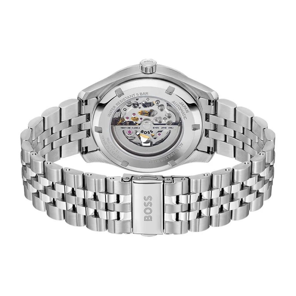 HUGO BOSS Montre Boss Principle Skeleton Vert cadran argenté fond vert bracelet acier argenté Sale