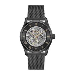 HUGO BOSS Montre Boss Principle Skeleton Noir cadran noir fond noir bracelet acier noir Clearance