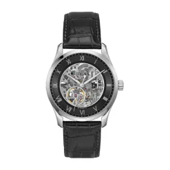 HUGO BOSS Montre Boss Principle Skeleton Noir cadran argenté fond noir bracelet cuir de veau noir Clearance