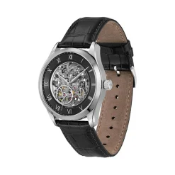 HUGO BOSS Montre Boss Principle Skeleton Noir cadran argenté fond noir bracelet cuir de veau noir Clearance