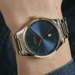 HUGO BOSS Montre Boss Reason Bleu cadran rose fond bleu bracelet acier rose Sale